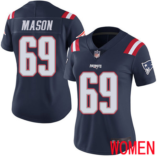 New England Patriots Football 69 Rush Vapor Limited Navy Blue Women Shaq Mason NFL Jersey